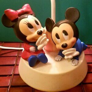 Vintage 1970s Disney Mickey & Minnie Mouse Nursery Table Lamp w/ Night Light